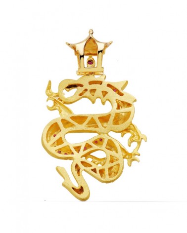 Colgante oro 18k dragón circonitas rojas 43x35mm