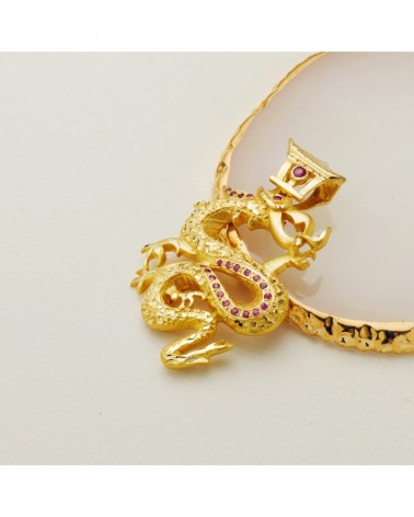 Colgante oro 18k dragón circonitas rojas 43x35mm