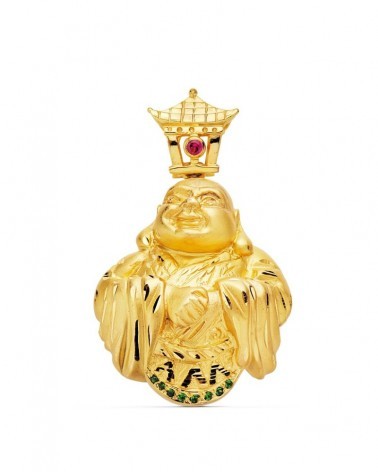 Colgante oro 18k Buda con piedra roja 41x33 mm