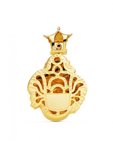 Colgante oro 18k Buda con piedra roja 41x33 mm
