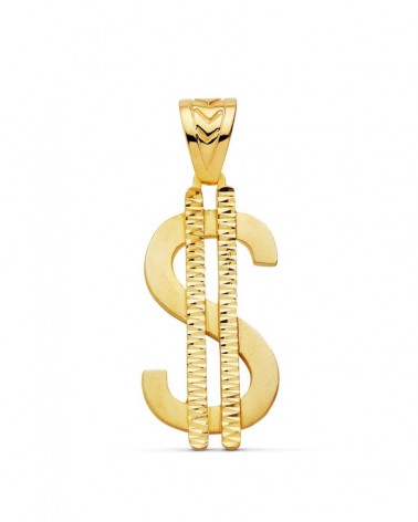 Colgante oro 18k símbolo dólar facetado 41x21mm