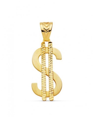 Colgante oro 18k símbolo dólar facetado 41x21mm