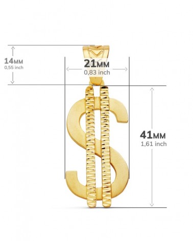 Colgante oro 18k símbolo dólar facetado 41x21mm