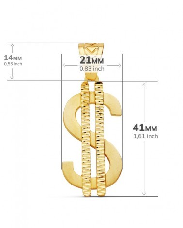 Colgante oro 18k símbolo dólar facetado 41x21mm