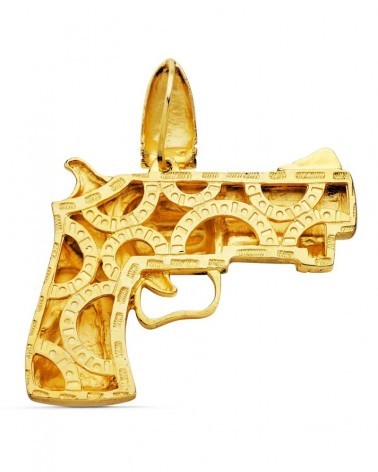 Colgante oro 18k pistola diseño escultural 55x42mm