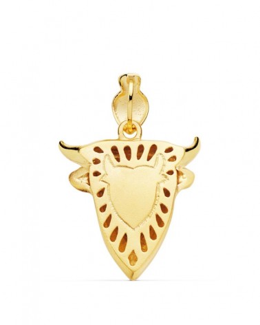 Colgante oro 18k cabeza de toro con ojos rojos 27x25mm