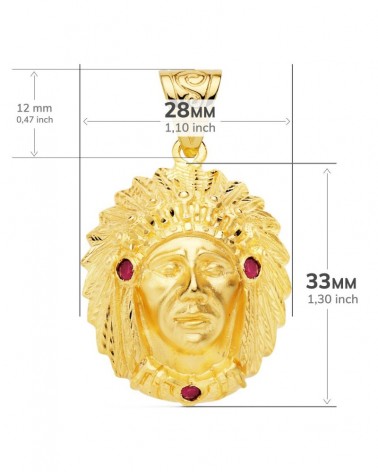 Colgante oro 18k indio americano con circonitas rojas