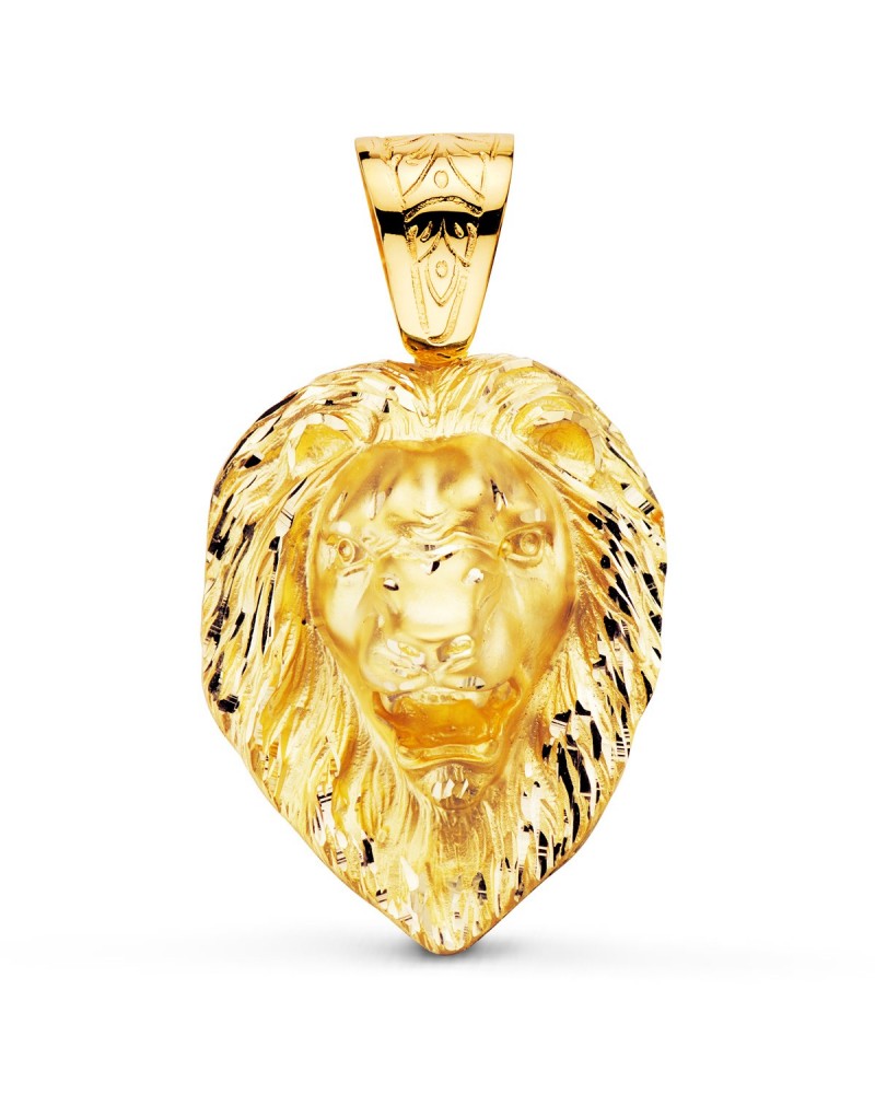 Colgante oro 18k león tallado gigante 66x56 mm