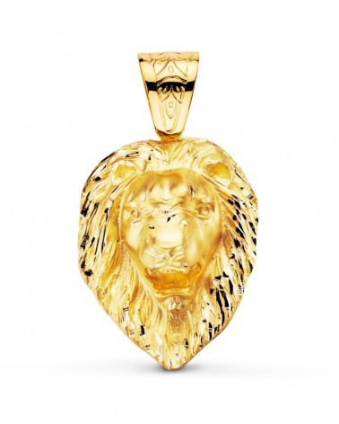 Colgante oro 18k león tallado gigante 66x56 mm