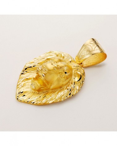 Colgante oro 18k león tallado gigante 66x56 mm