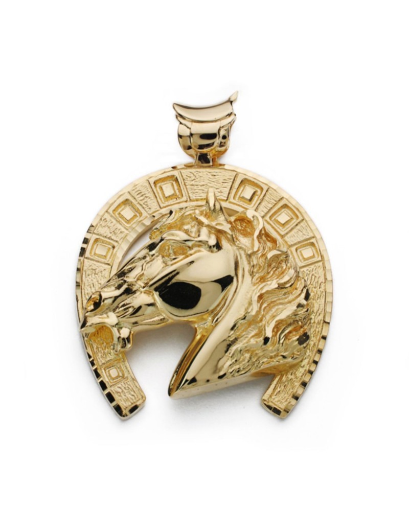 Colgante oro 18k herradura con caballo 50x44 mm