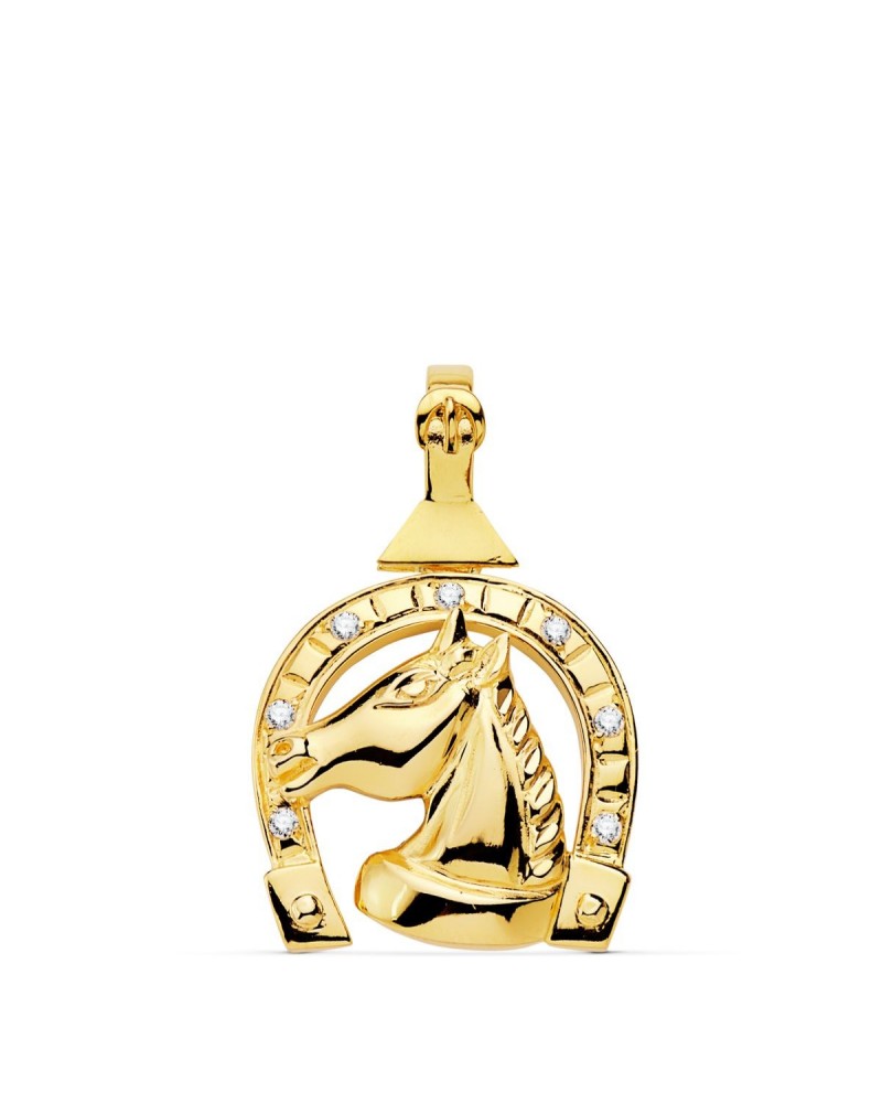 Colgante oro 18k herradura caballo circonitas 28x24mm
