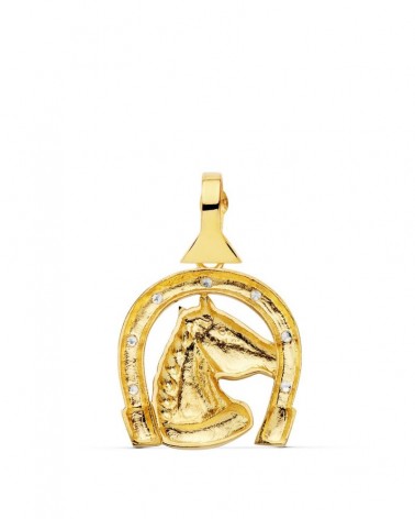 Colgante oro 18k herradura caballo circonitas 28x24mm