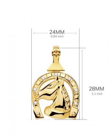 Colgante oro 18k herradura caballo circonitas 28x24mm