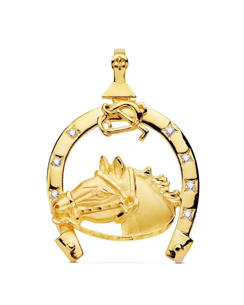 Colgante oro 18k herradura caballo circonitas 42x39mm