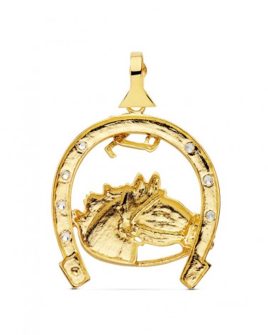 Colgante oro 18k herradura caballo circonitas 42x39mm