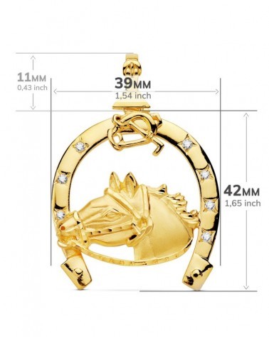 Colgante oro 18k herradura caballo circonitas 42x39mm