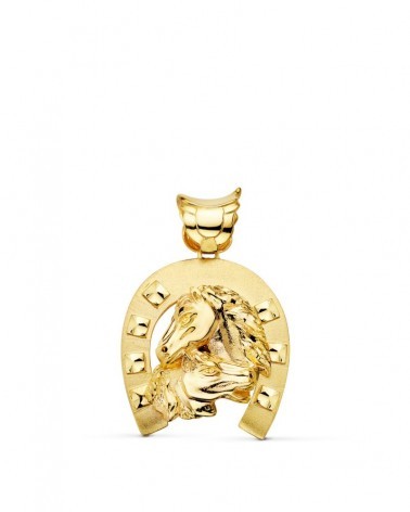 Colgante oro 18k herradura con caballo 35x32 mm