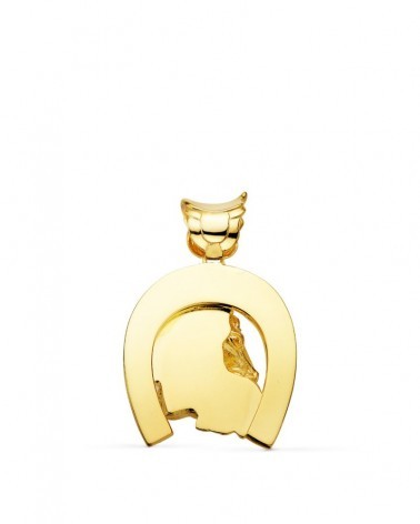 Colgante oro 18k herradura con caballo 35x32 mm