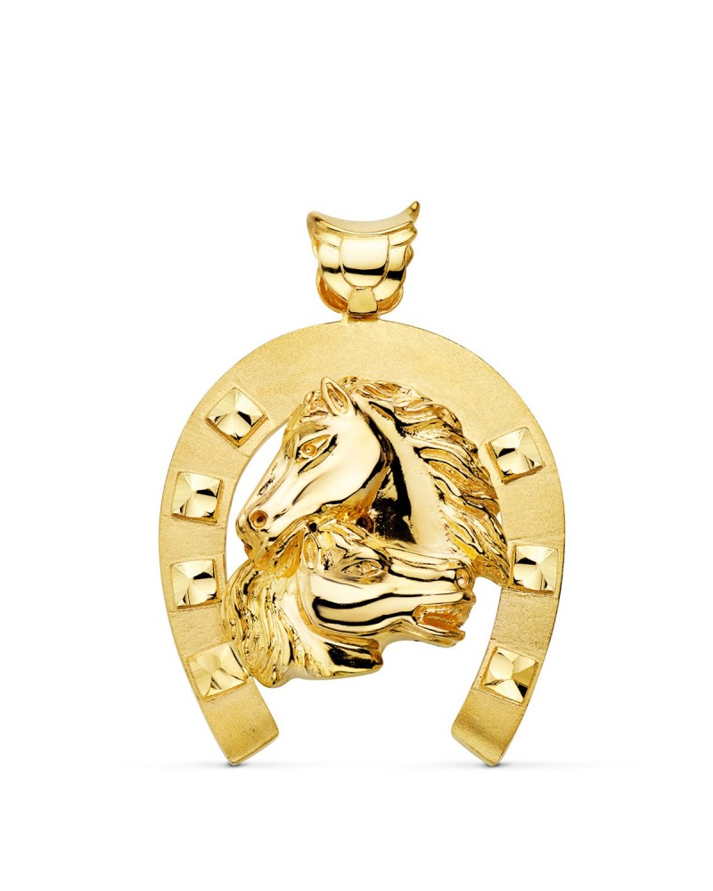 Colgante oro 18k herradura con caballo 50x44mm