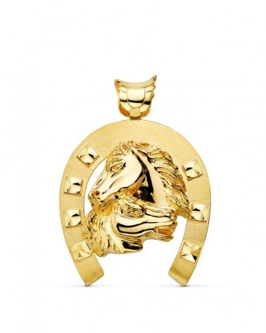 Colgante oro 18k herradura con caballo 50x44mm