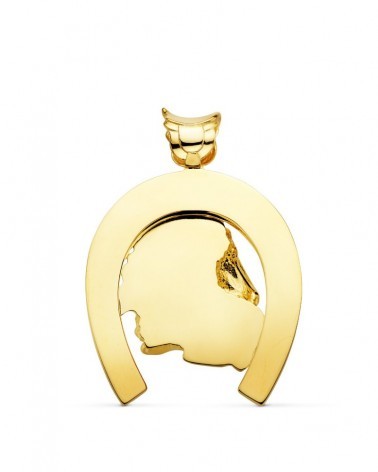 Colgante oro 18k herradura con caballo 50x44mm