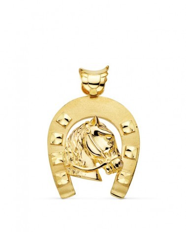 Colgante oro 18k herradura con caballo 44x39mm