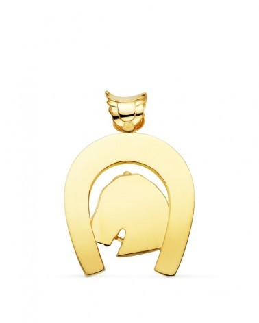 Colgante oro 18k herradura con caballo 44x39mm