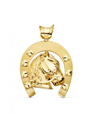 Colgante oro 18k herradura con caballo 50x44 mm