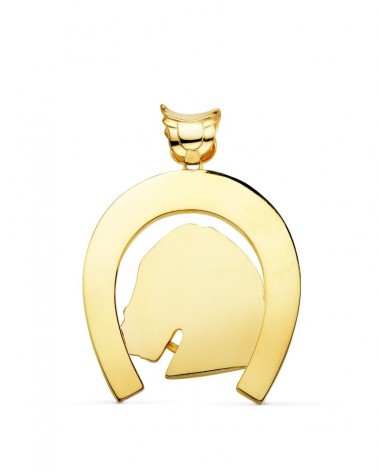 Colgante oro 18k herradura con caballo 50x44 mm