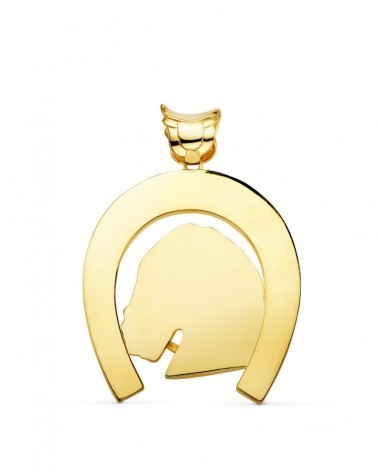 Colgante oro 18k herradura con caballo 50x44 mm