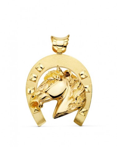Colgante oro 18k herradura caballo 50x44mm