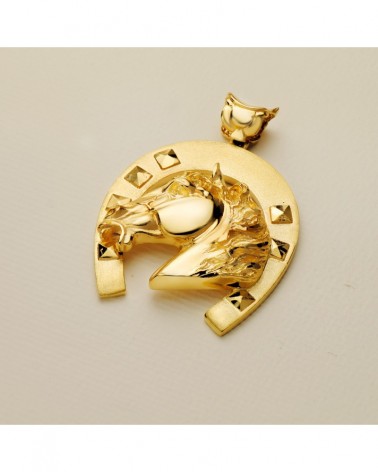Colgante oro 18k herradura caballo 50x44mm