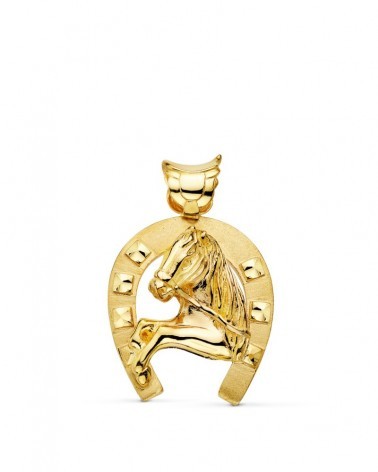 Colgante oro 18k herradura caballo 40x34 mm