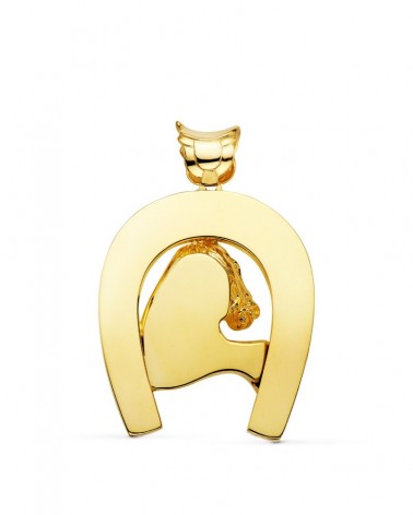 Colgante oro 18k herradura con caballo 48x40mm