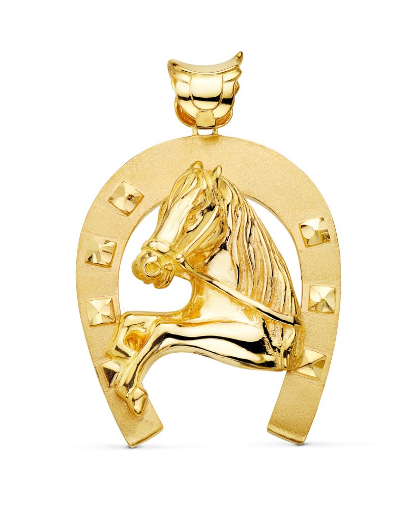 Colgante oro 18k herradura caballo 60x50 mm