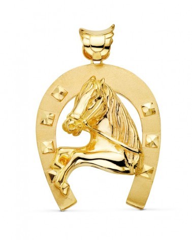 Colgante oro 18k herradura caballo 60x50 mm