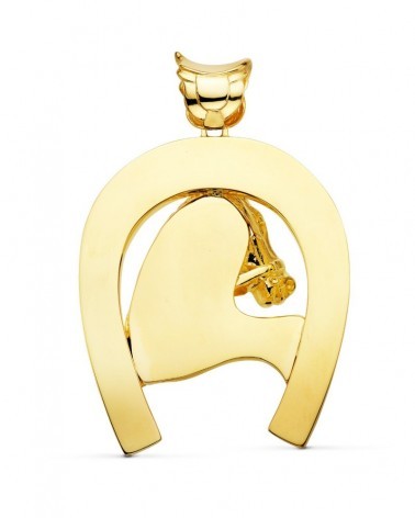 Colgante oro 18k herradura caballo 60x50 mm