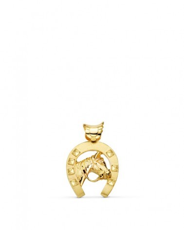 Colgante oro 18k herradura con caballo 25x22 mm