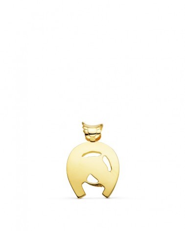 Colgante oro 18k herradura con caballo 25x22 mm