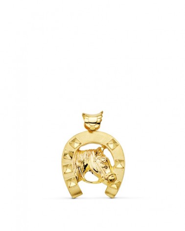 Colgante oro 18k herradura con caballo 29x27 mm