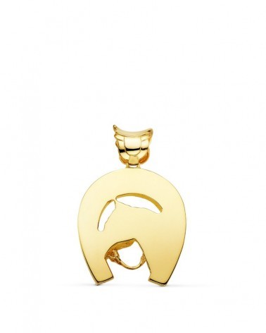 Colgante oro 18k herradura con caballo 36x32mm