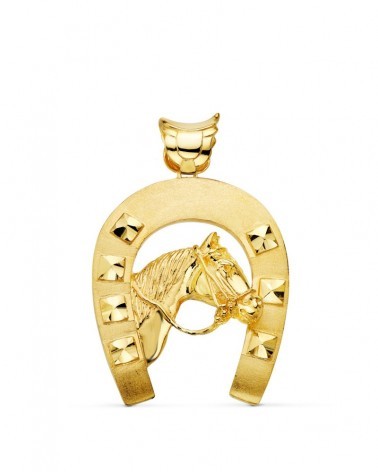 Colgante oro 18k herradura caballo 48x40mm