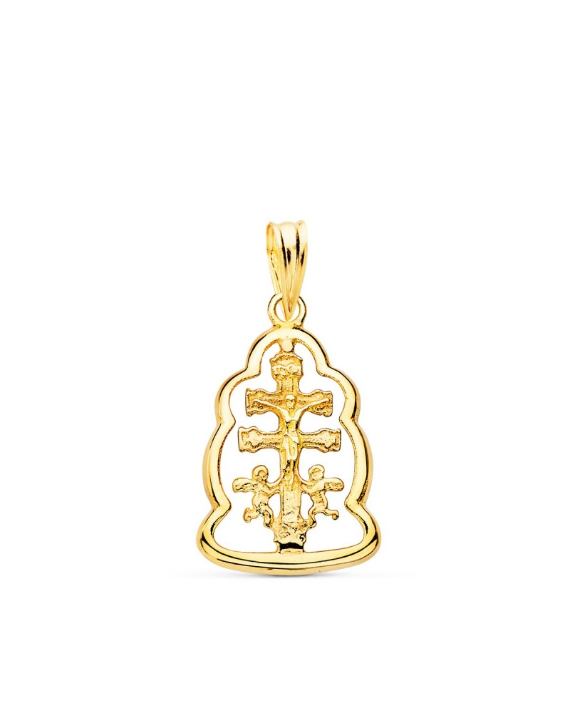 Colgante oro 18k Cruz de Caravaca orla 18x14mm