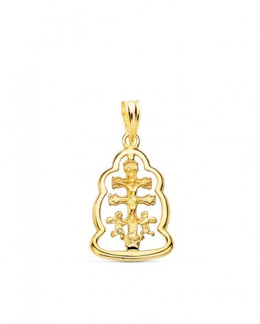 Colgante oro 18k Cruz de Caravaca orla 18x14mm