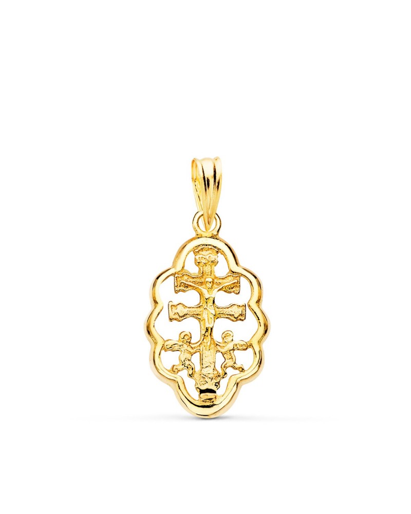 Colgante oro 18k Cruz de Caravaca orla 18x12mm