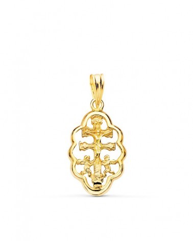 Colgante oro 18k Cruz de Caravaca orla 18x12mm