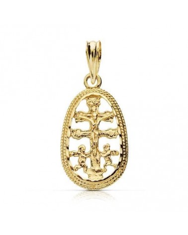 Cristo oro 18k Cruz de Caravaca cerco tallado 19x11mm