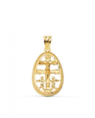 Colgante oro 18k Cruz de Caravaca cerco oval 23x16mm