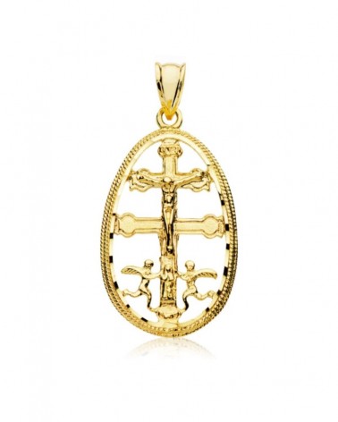 Colgante oro 18k Cruz de Caravaca cerco 30x18mm